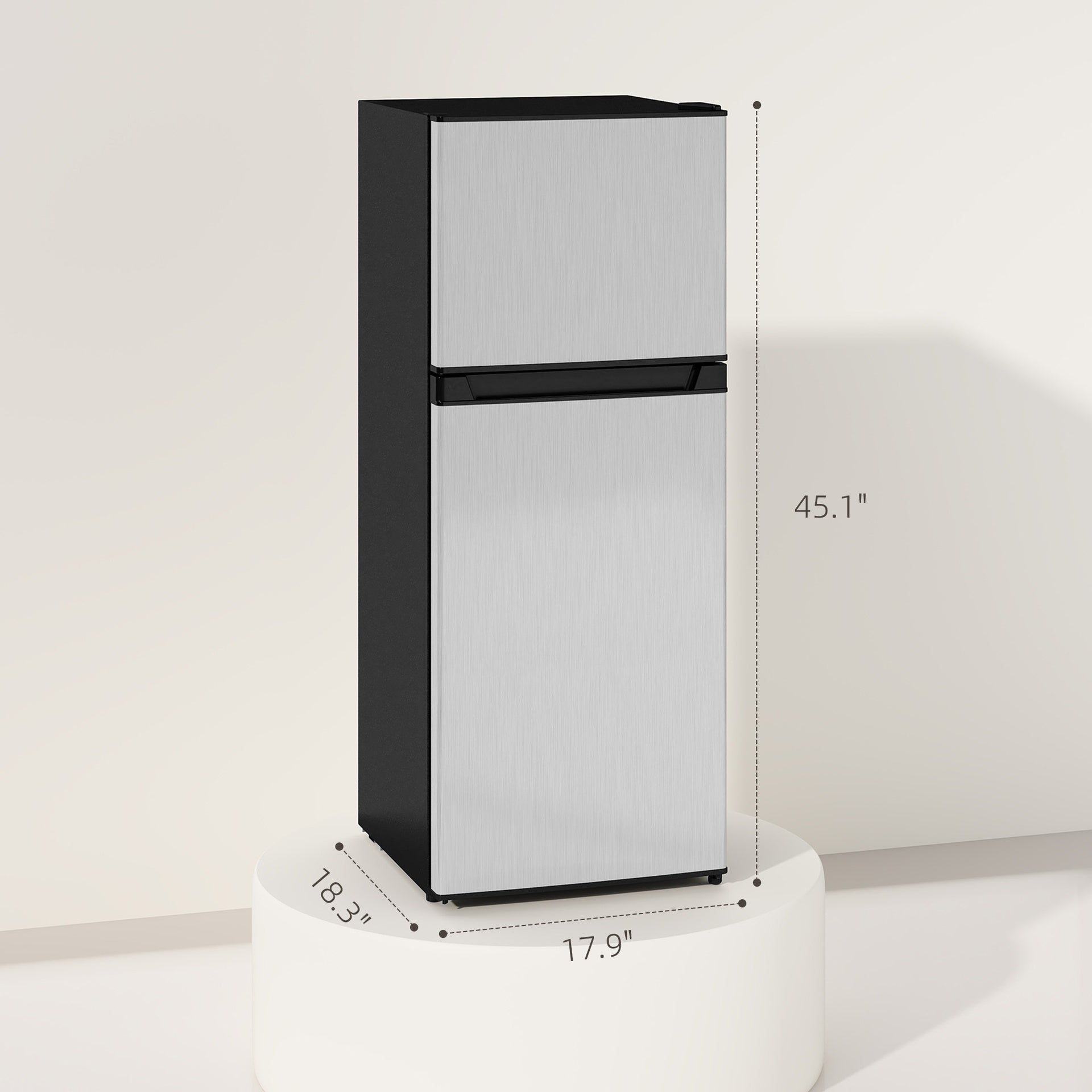 HOMCOM Small Fridge with Freezer, 4 Cu Ft Refrigerator with Reversible Doors, Silver