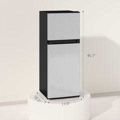 HOMCOM Small Fridge with Freezer, 4 Cu Ft Refrigerator with Reversible Doors, Silver