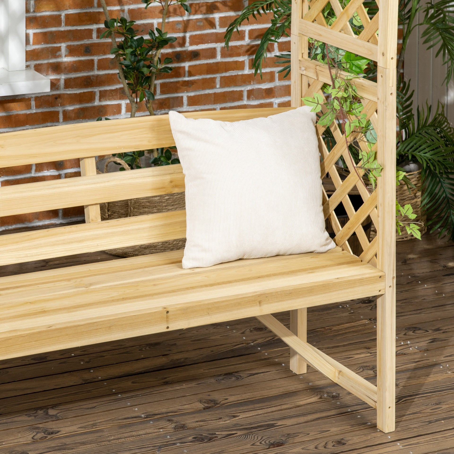 Outsunny Patio Garden Bench, Wooden Bench, Outdoor Bench for Vines/Climbing Plants, Natural