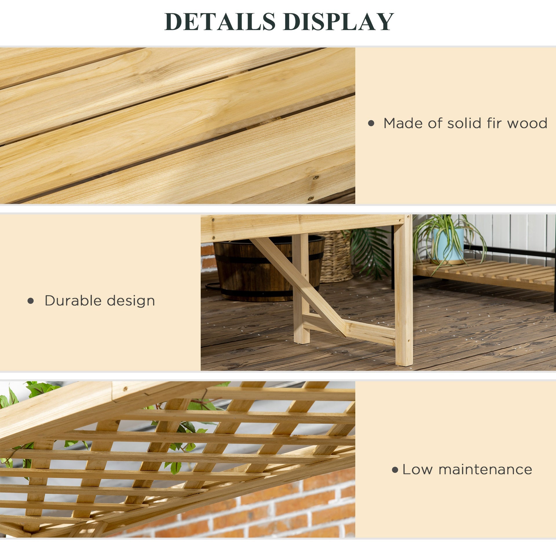 Outsunny Patio Garden Bench, Wooden Bench, Outdoor Bench for Vines/Climbing Plants, Natural