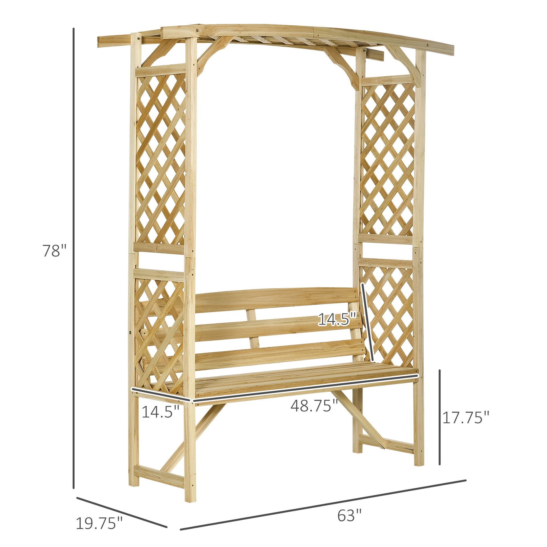 Outsunny Patio Garden Bench, Wooden Bench, Outdoor Bench for Vines/Climbing Plants, Natural