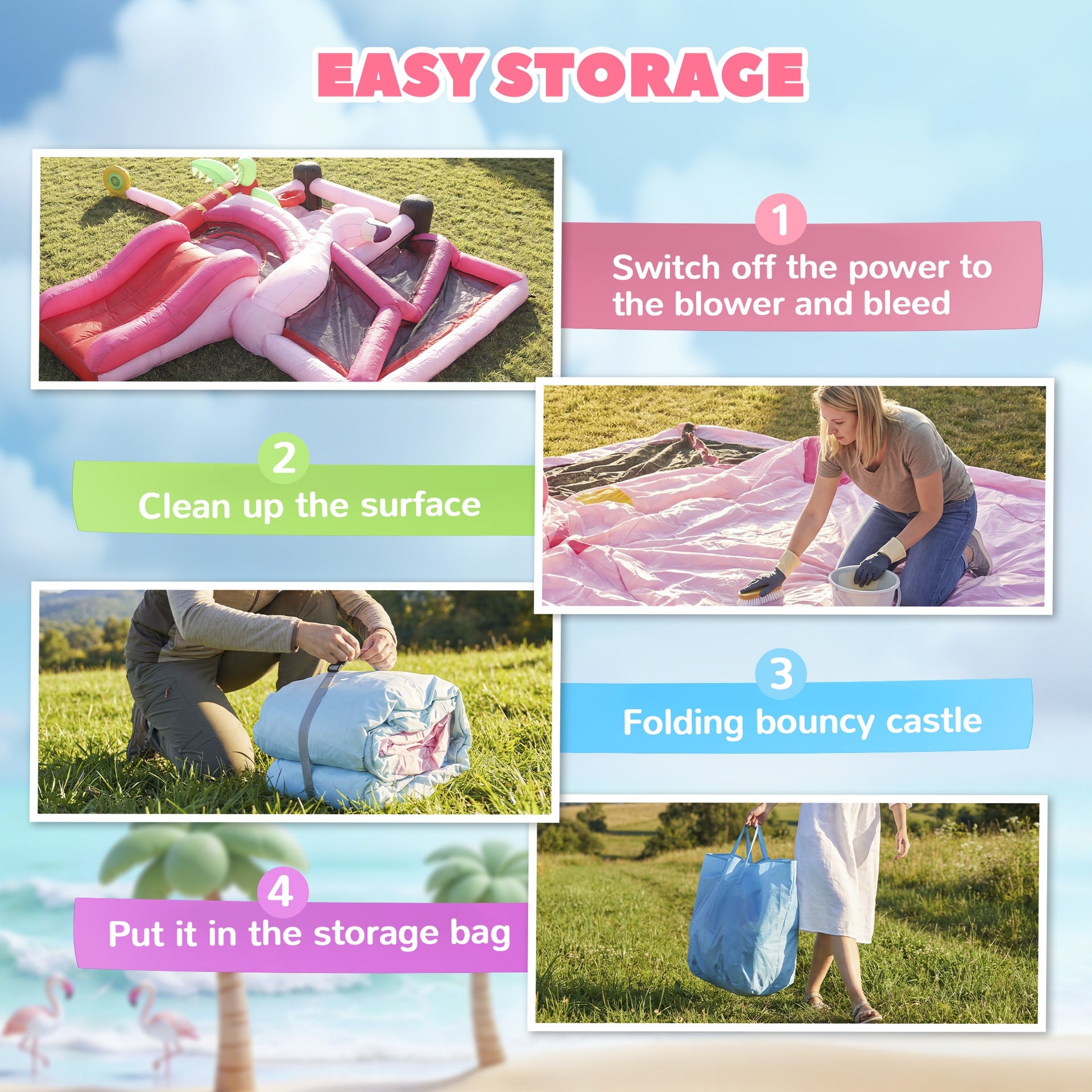 Qaba Inflatable Bounce House with Ball Pool, Basketball Hoop, Jumping Bouncy Castle with Blower for Indoor Outdoor, Pink
