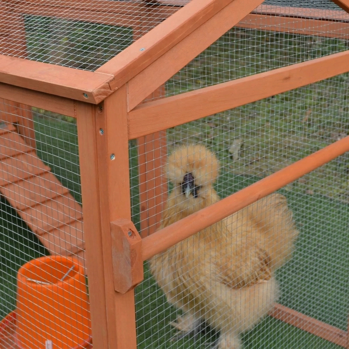 PawHut 96.5" Chicken Coop Wooden Hen House Poultry Cage Pen Portable with Wheels and Nesting Box, Chicken Cage for Backyard Outdoor, Natural