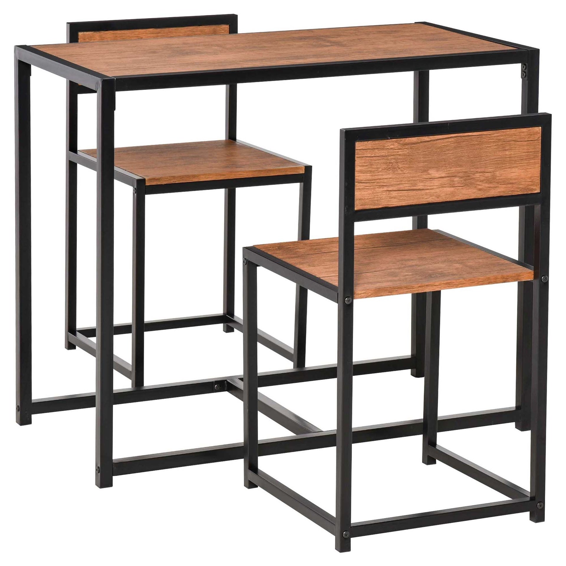 HOMCOM 3-Piece Industrial Dining Table Set for 2, Kitchen Table and Chairs, Dining Room Sets for Small Spaces, Rustic Brown