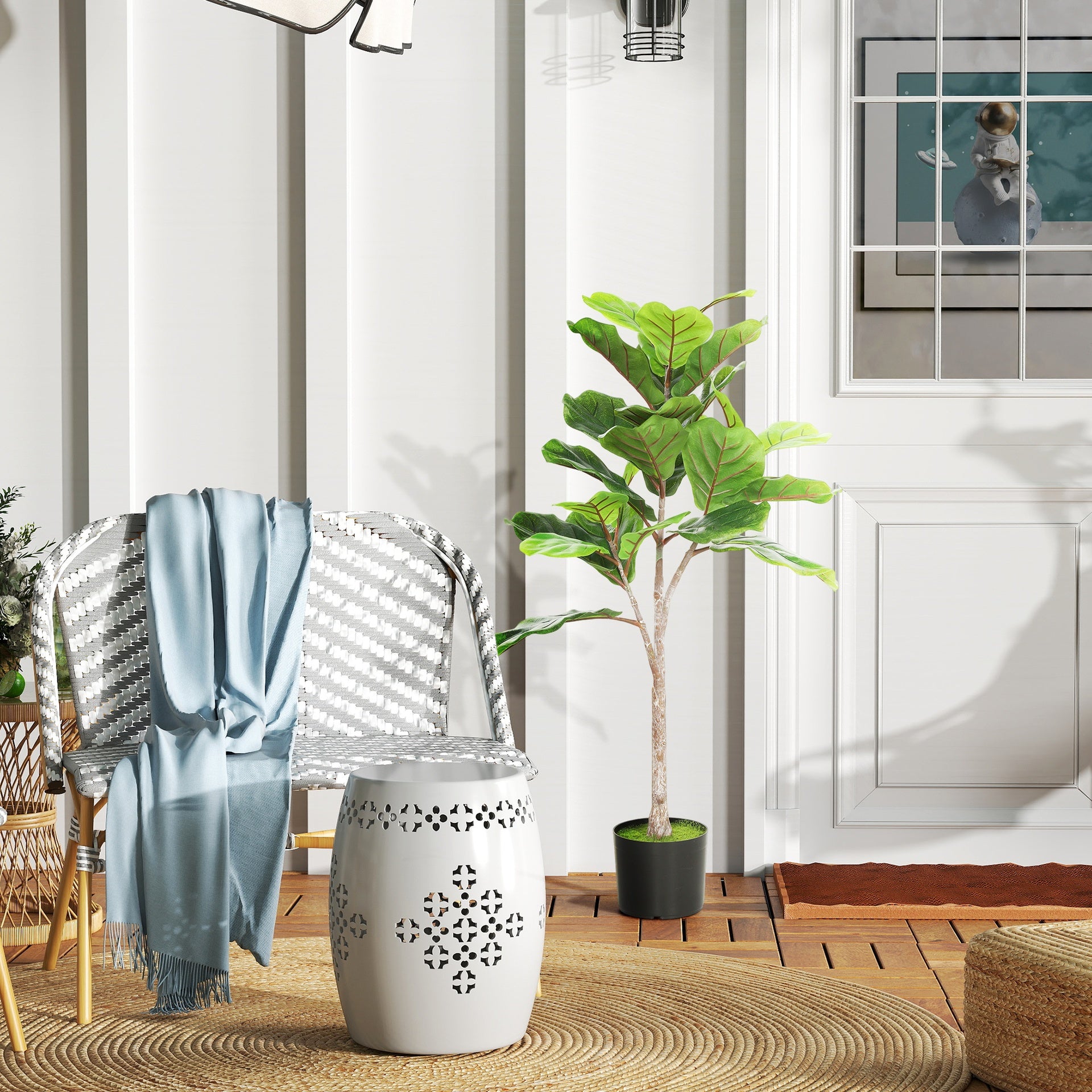HOMCOM Artificial Fiddle Leaf Fig Tree, 43" Potted Plant with Flocked Soil for Home Office Decor, Green