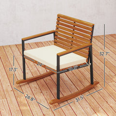 Outsunny Acacia Wood Outdoor Lawn Rocking Chair Set of 2, Outdoor Patio Rocking Chairs with Armrests, Cushion, Cream White