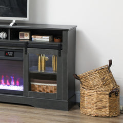 HOMCOM Fireplace TV Stand for TVs Up to 80 Inch, TV Console with Electric Fireplace, Open Storage and Side Cabinets, Gray