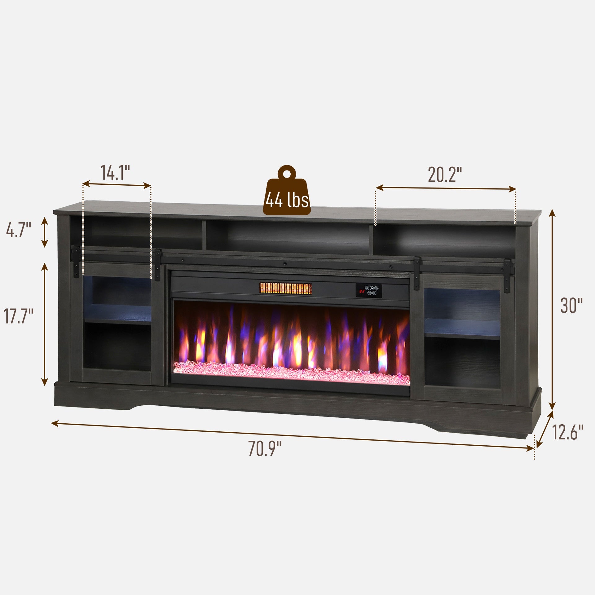HOMCOM Fireplace TV Stand for TVs Up to 80 Inch, TV Console with Electric Fireplace, Open Storage and Side Cabinets, Gray