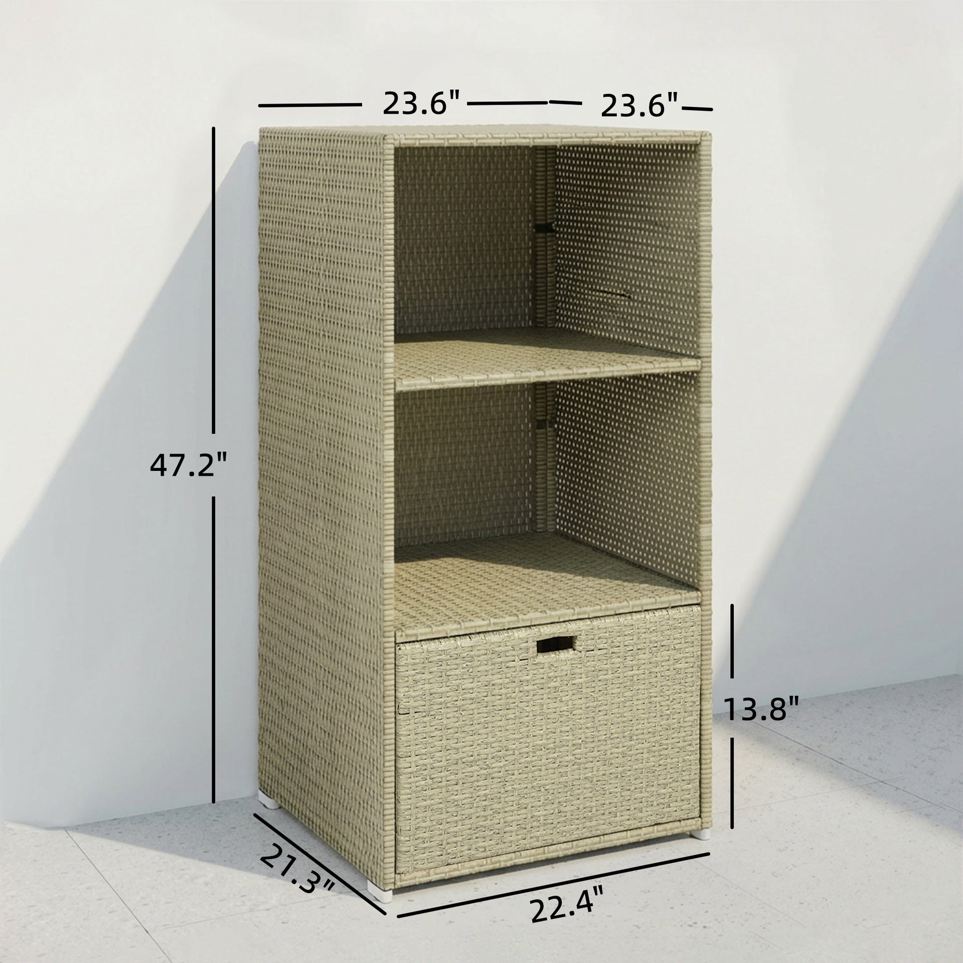 Outsunny Valet Pool Towel Rack, Water-Resistant PE Plastic Rattan Wicker Storage Organizer, 2 Shelves, 1 Basket Drawer