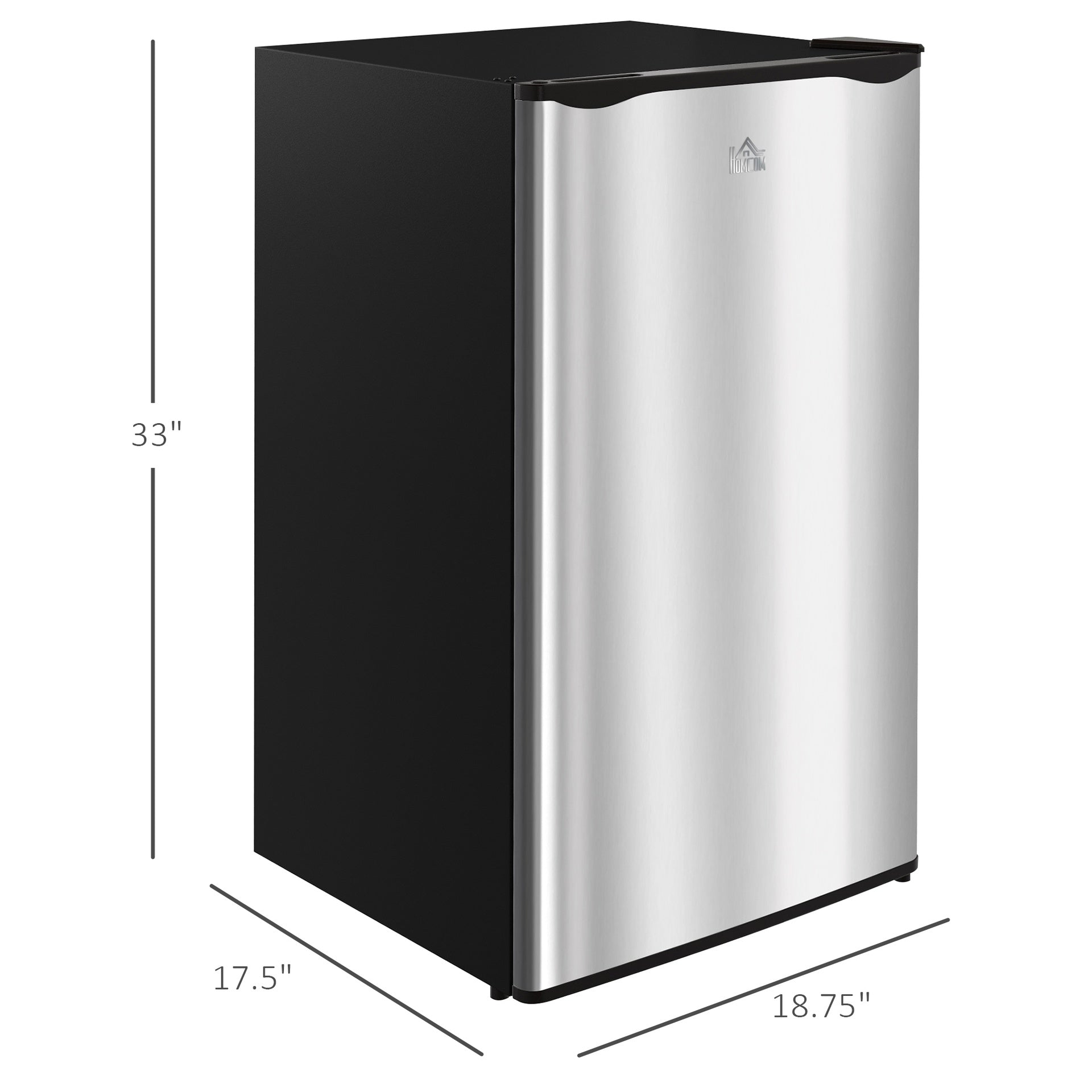 HOMCOM 3.2 Cu.Ft Mini Fridge with Freezer, Compact Refrigerator with Adjustable Thermostat, Shelf and Single Reversible Door for Bedroom, Dorm, Home Office, Energy Efficient, Silver