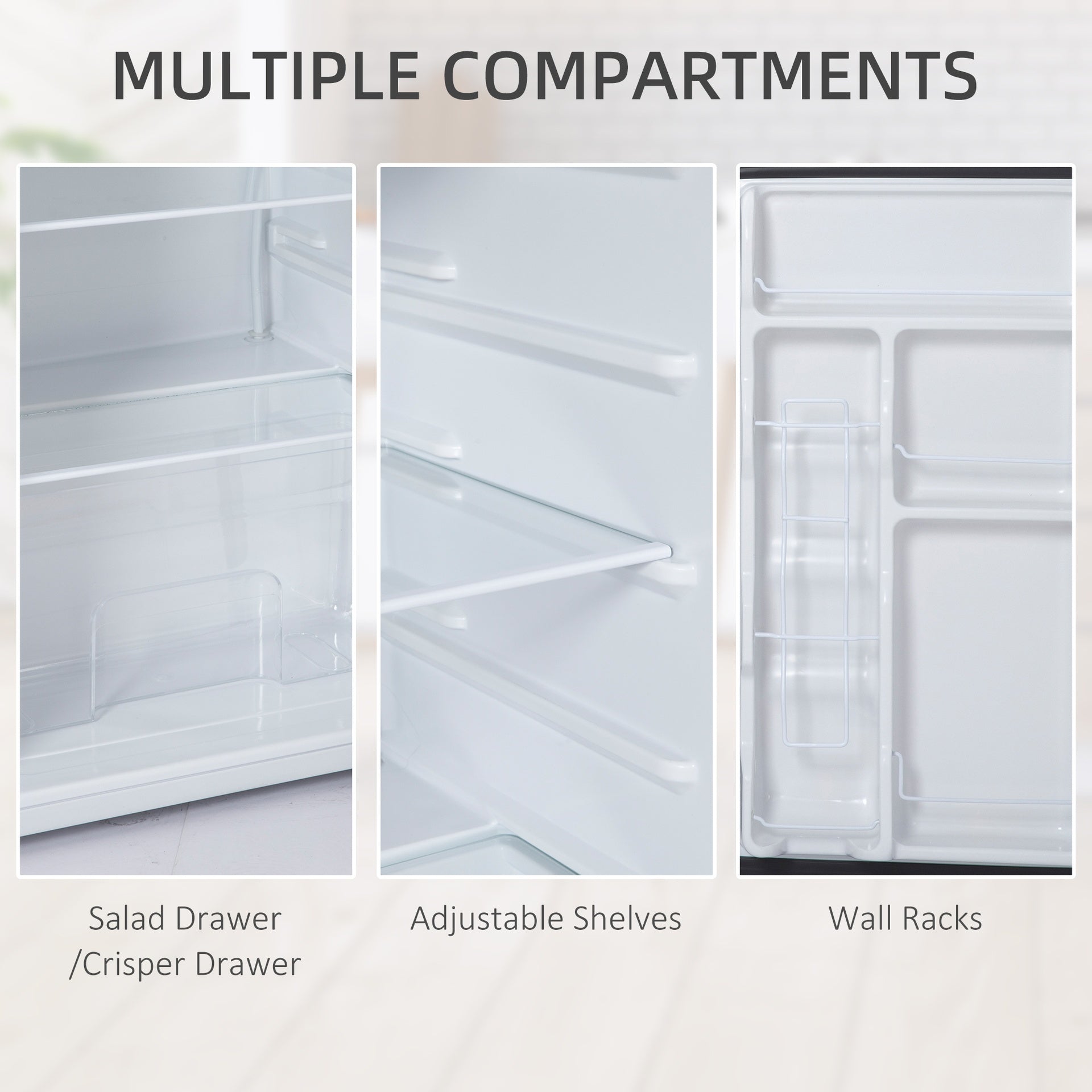 HOMCOM 3.2 Cu.Ft Mini Fridge with Freezer, Compact Refrigerator with Adjustable Thermostat, Shelf and Single Reversible Door for Bedroom, Dorm, Home Office, Energy Efficient, Silver