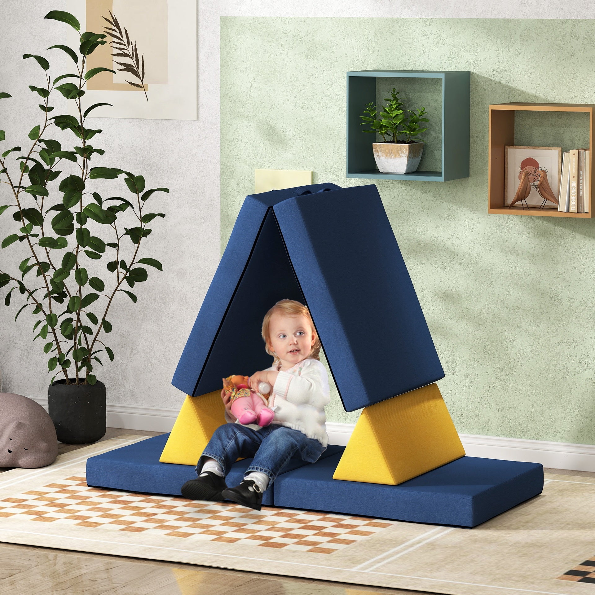 Qaba 6 Pieces Foam Climbing Blocks for Toddlers with Washable Cover, Climb and Crawl, Blue