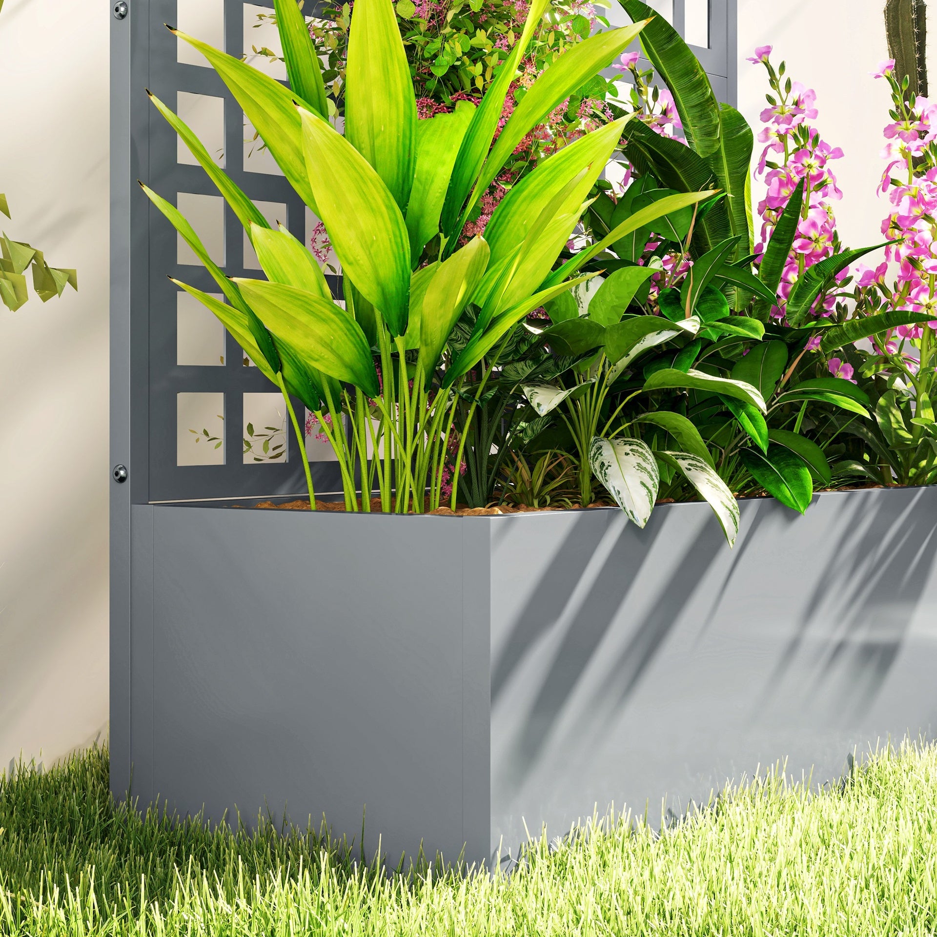 Outsunny Galvanized Raised Garden Bed Planter Box with Trellis for Climbing Plants, Vegetable, Vines, 43" x 16" x 70", Gray