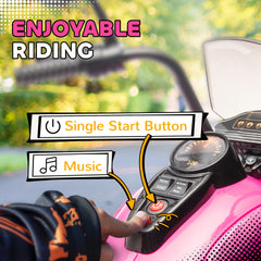 Qaba 6V 3 Wheel Electric Motorcycle for Kids, Battery Powered Motorbike w/ Headlights, Music, Forward & Reverse, Pink