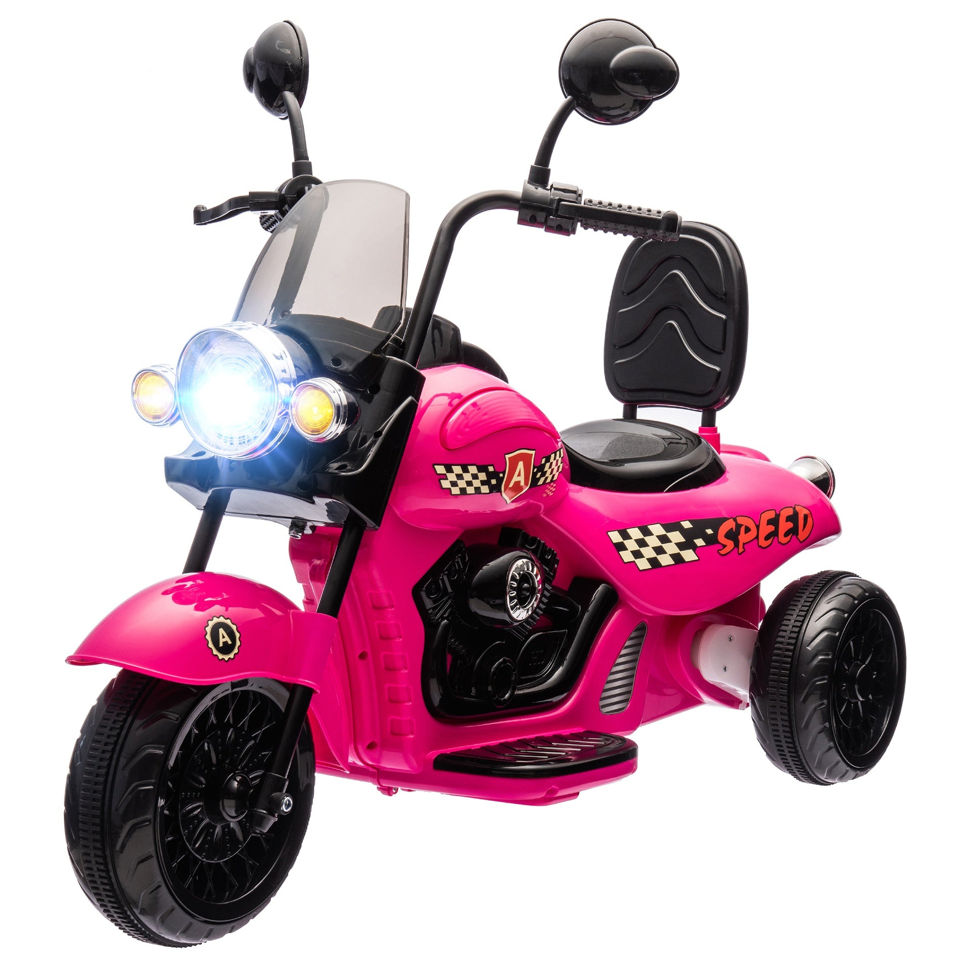 Qaba 6V 3 Wheel Electric Motorcycle for Kids, Battery Powered Motorbike w/ Headlights, Music, Forward & Reverse, Pink