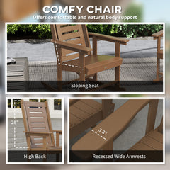 Outsunny 2 Pieces Outdoor Rocking Chairs, HDPE Patio Rockers with 28" High Back, Wide Armrests for Porch Backyard, Brown