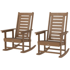 Outsunny 2 Pieces Outdoor Rocking Chairs, HDPE Patio Rockers with 28" High Back, Wide Armrests for Porch Backyard, Brown