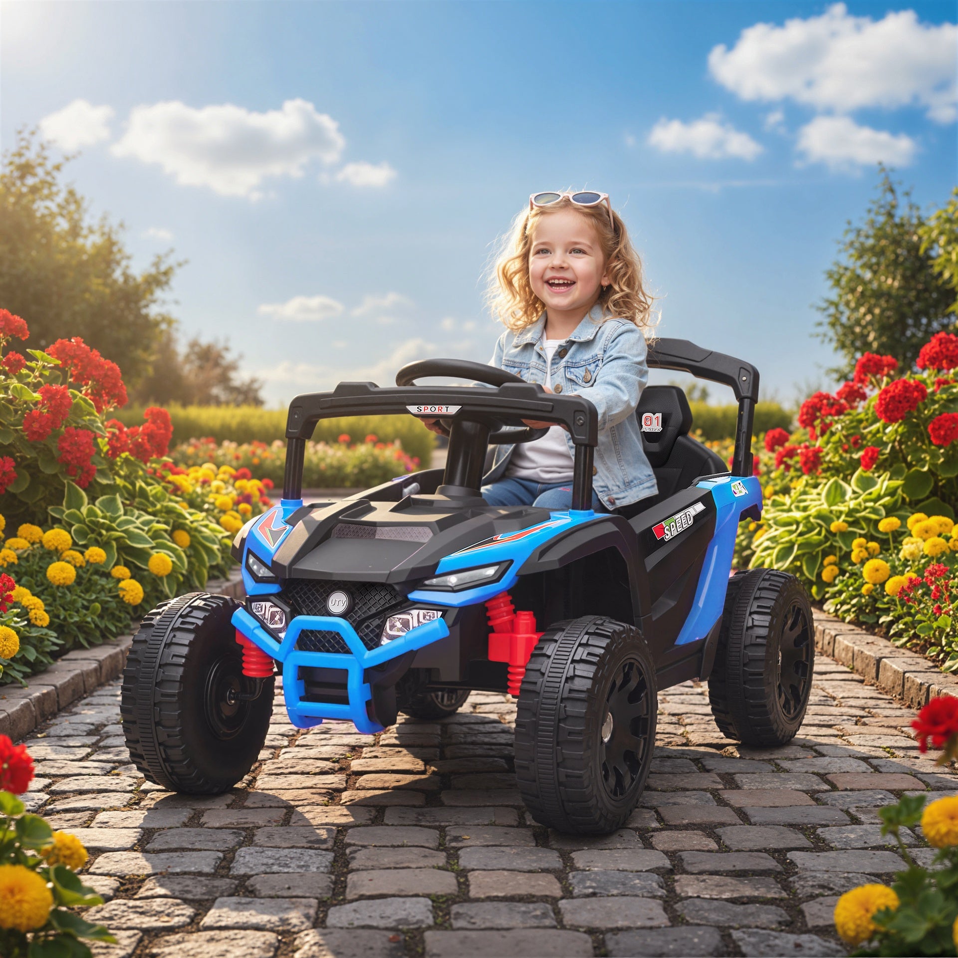 Qaba 12V Kids Ride On Truck, Battery Powered Electric UTV Vehicle with Rear Suspension, Remote Control for 3-5 Years, Blue