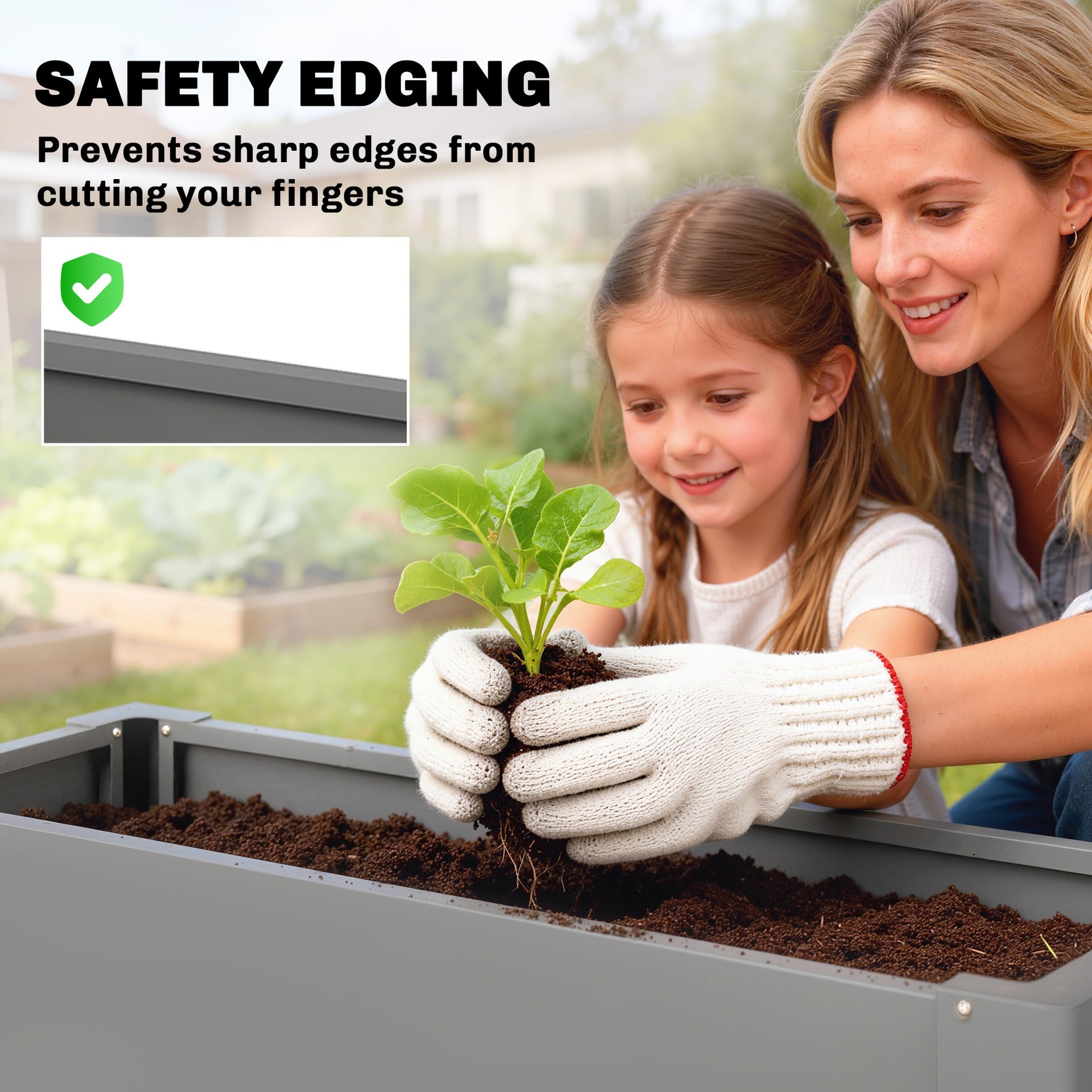 Outsunny Raised Garden Bed Galvanized Planter Box Outdoor with Gloves for Gardening Vegetables, Flower, Herb, 2.6 x 1 x 2 ft, Gray