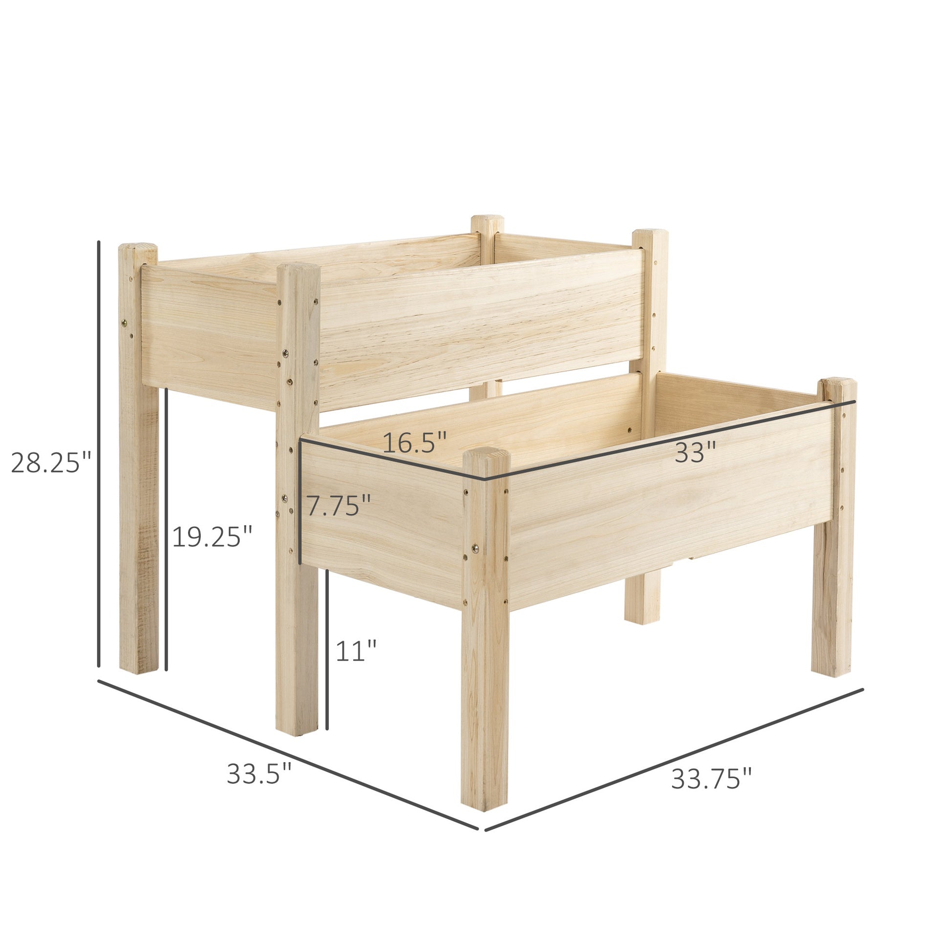 Outsunny Raised Garden Bed, 2-Tier Wood Planter Stand Plant Grow Box, 34"x34"x28"