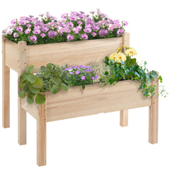 Outsunny Raised Garden Bed, 2-Tier Wood Planter Stand Plant Grow Box, 34"x34"x28"