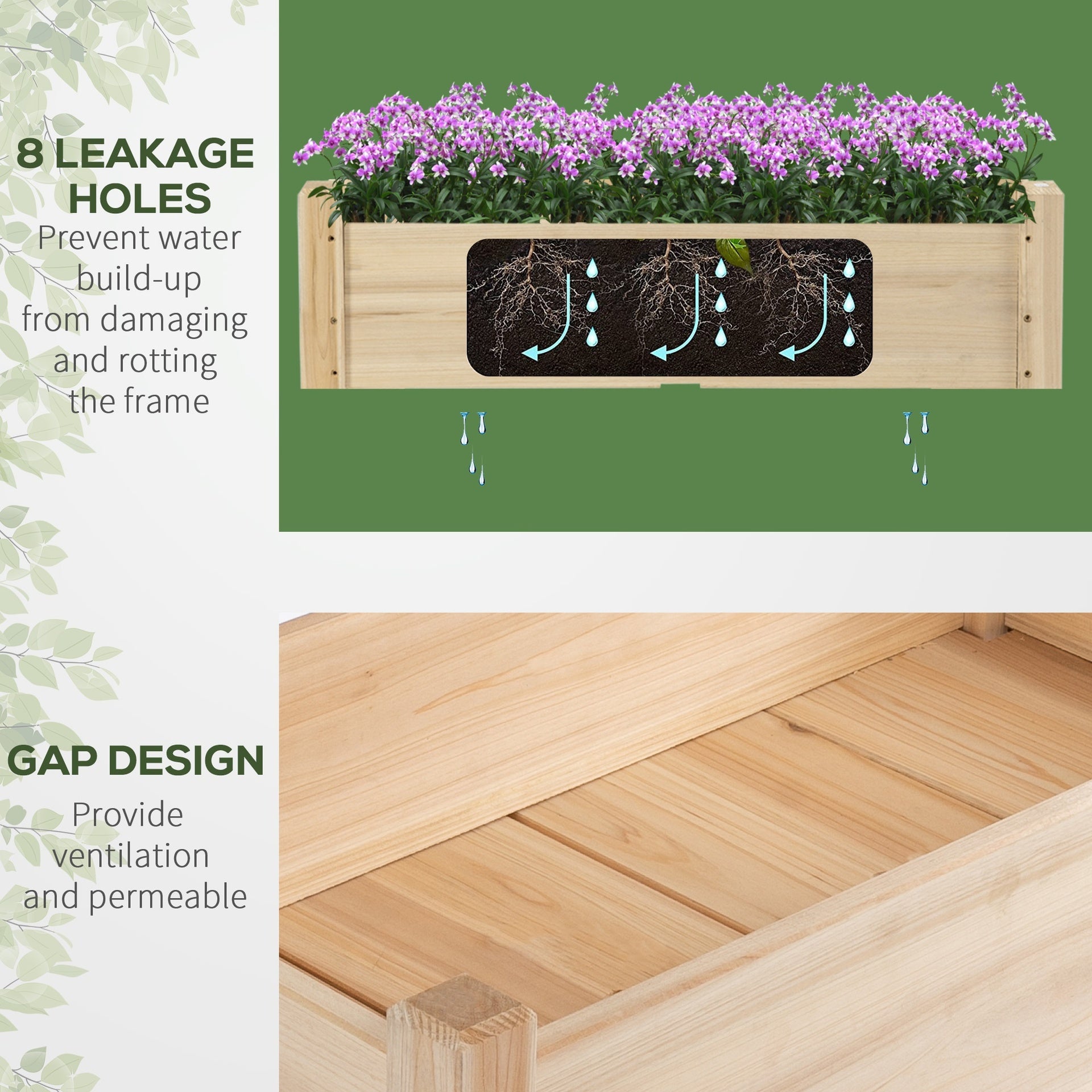 Outsunny Raised Garden Bed, 2-Tier Wood Planter Stand Plant Grow Box, 34"x34"x28"