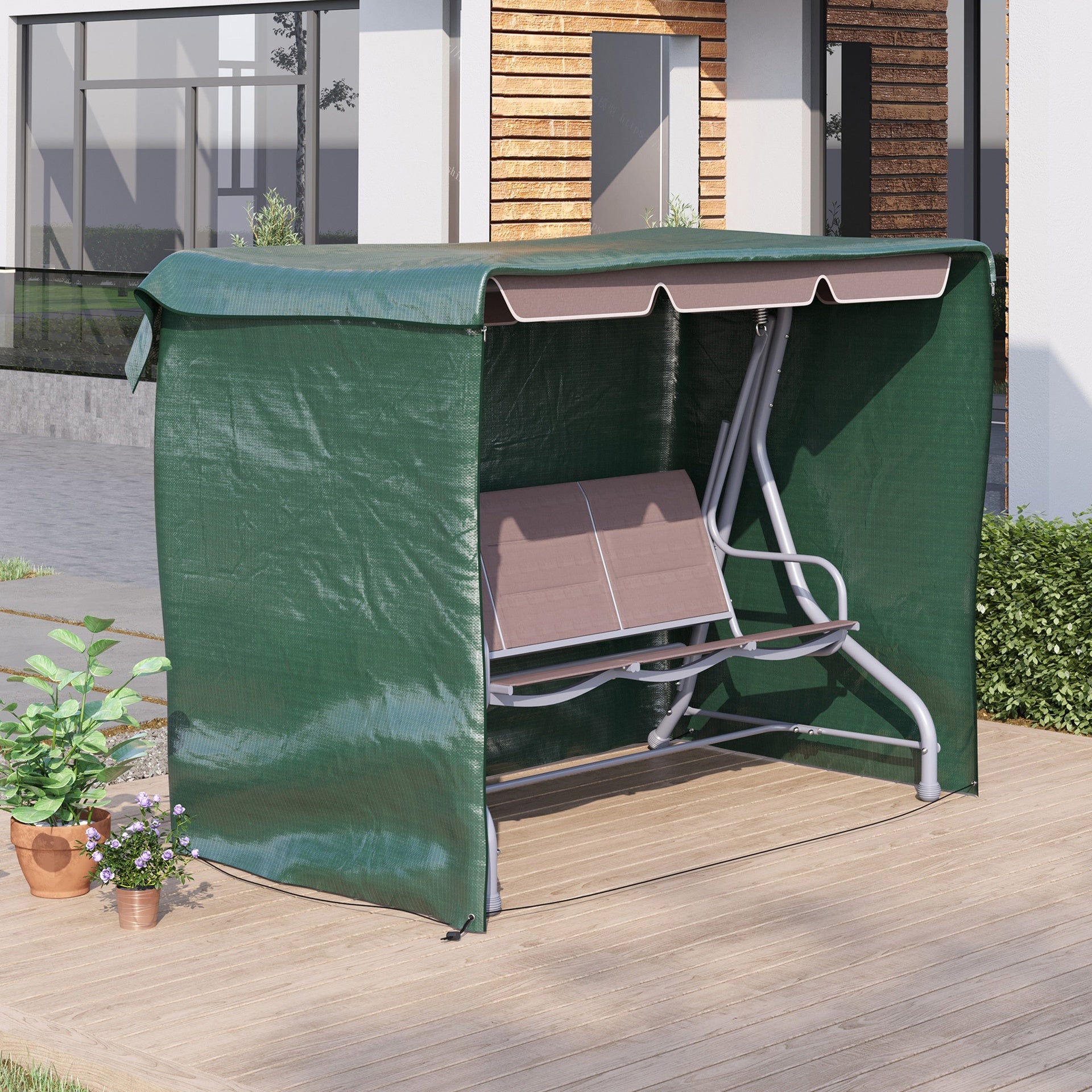 Outsunny 3-Seater Patio Swing Cover, Outdoor Garden Furniture Protection Hammock Cover Waterproof 85" X 61" X 59", Dark Green