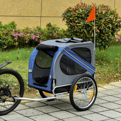 Aosom Bike Trailer Cargo Cart for Dogs and Pets with 3 Entrances Large Wheels for Off-Road & Mesh Screen, Blue/Gray