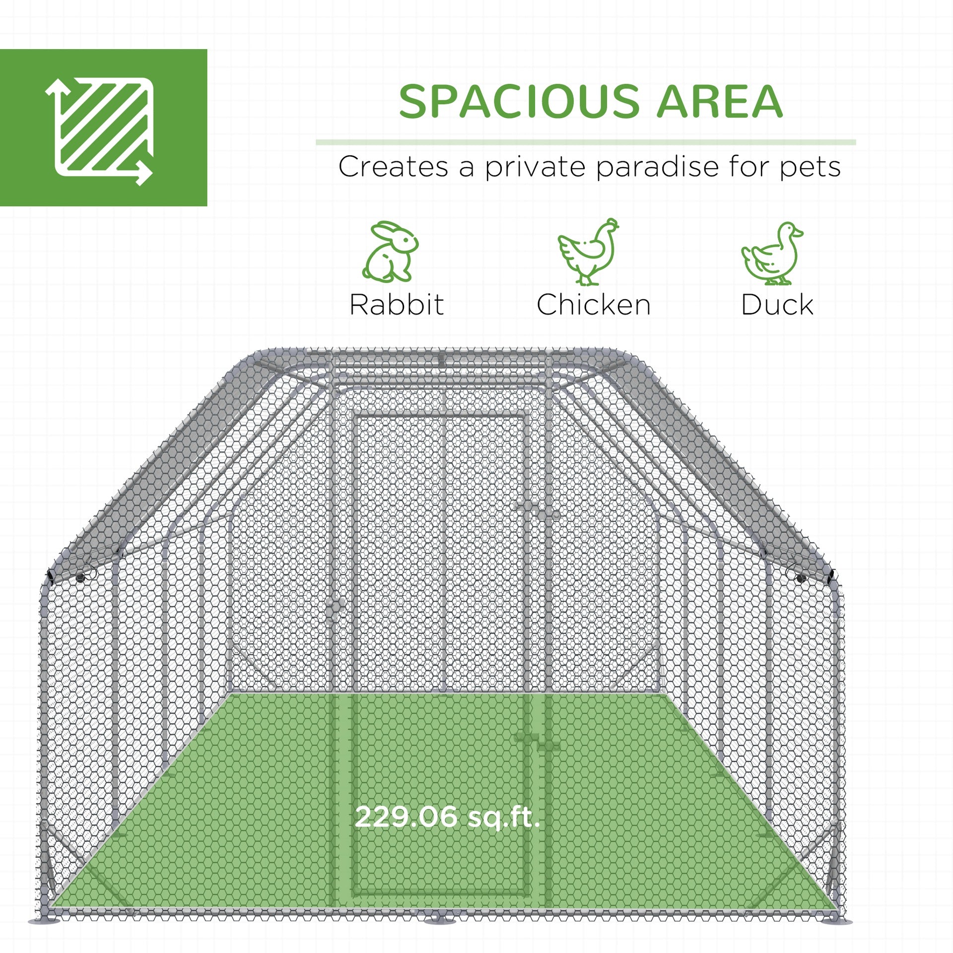 PawHut Large Chicken Coop Metal Chicken Run with Waterproof and Anti-UV Cover, Flat Shaped Walk in Fence Cage Hen House for Outdoor and Yard Farm Use, 1" Tube Diameter, 9.2' x 24.9' x 6.4'