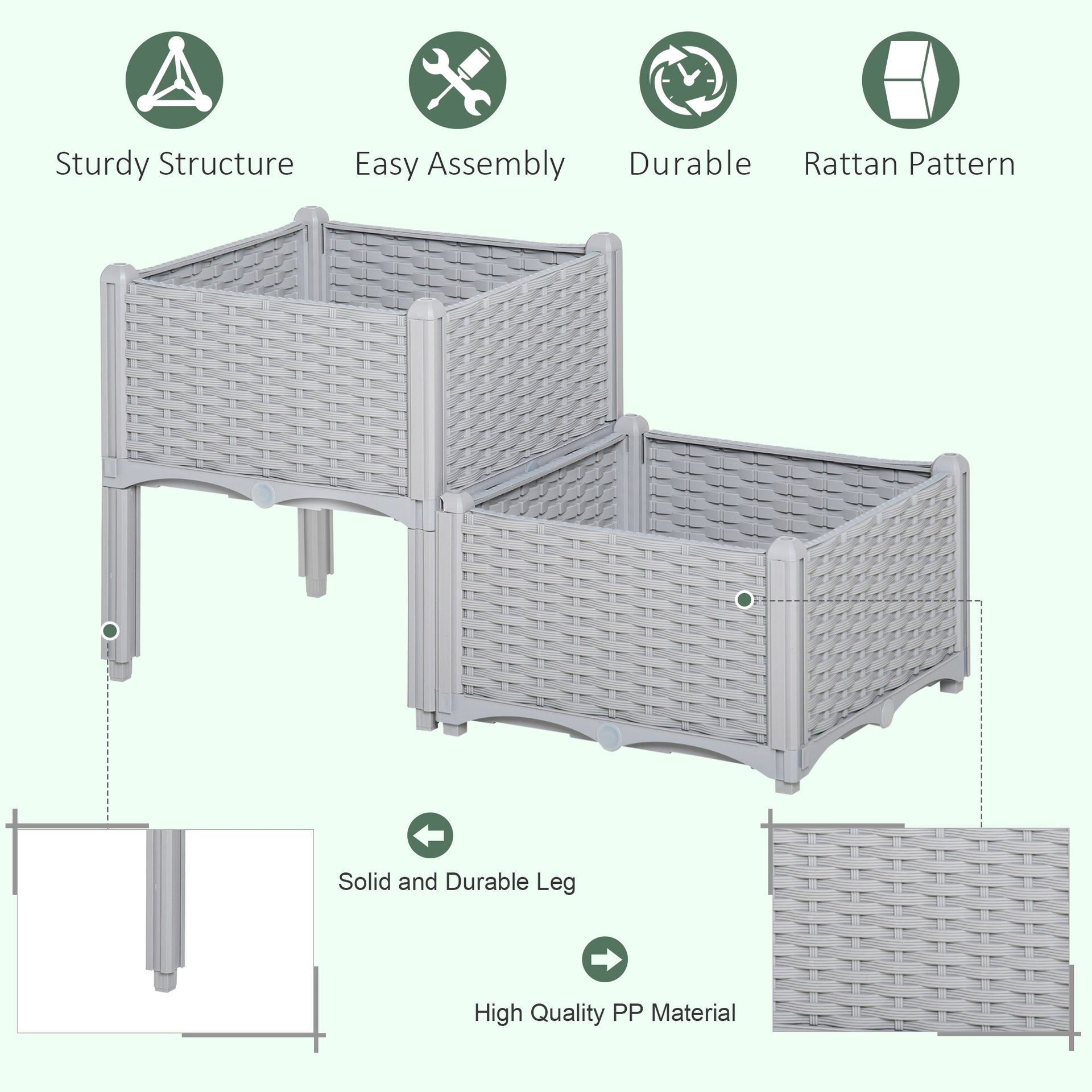Outsunny 2-Piece Raised Garden Bed with Legs, Self-Watering Planter Box Raised Bed to Grow Flowers, Herbs & Vegetables, Gray