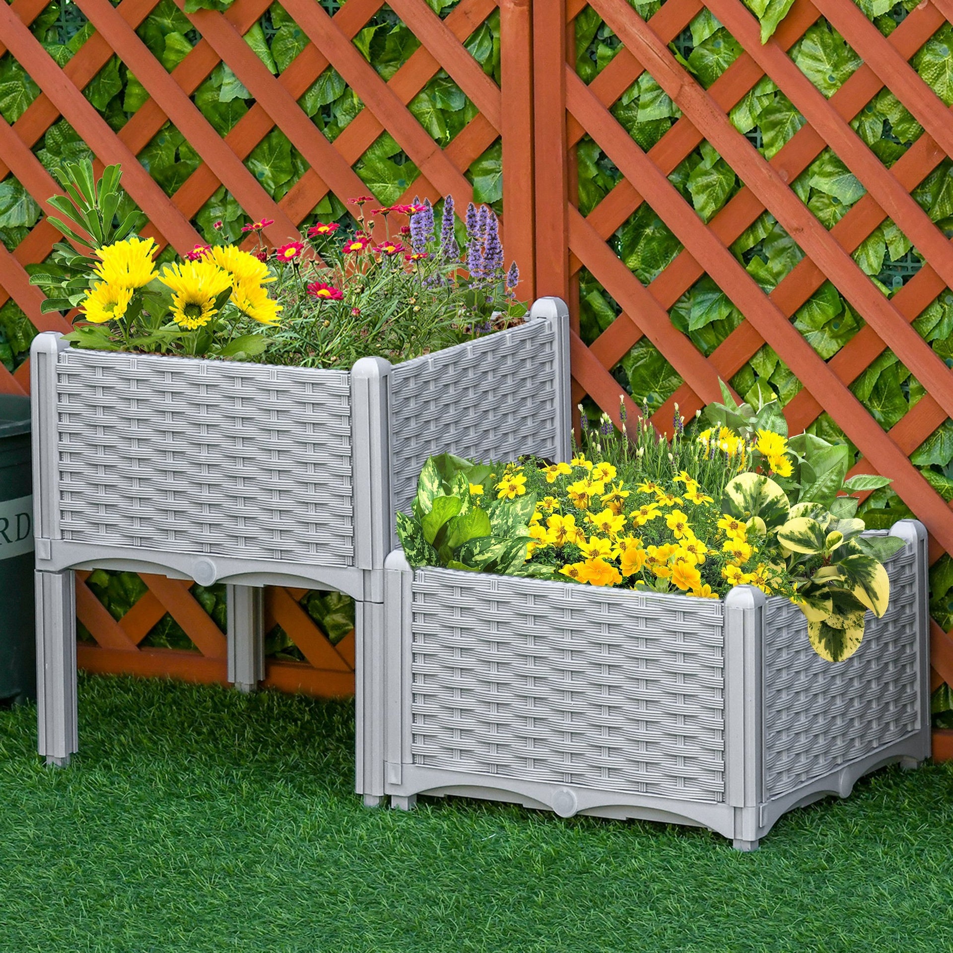 Outsunny 2-Piece Raised Garden Bed with Legs, Self-Watering Planter Box Raised Bed to Grow Flowers, Herbs & Vegetables, Gray