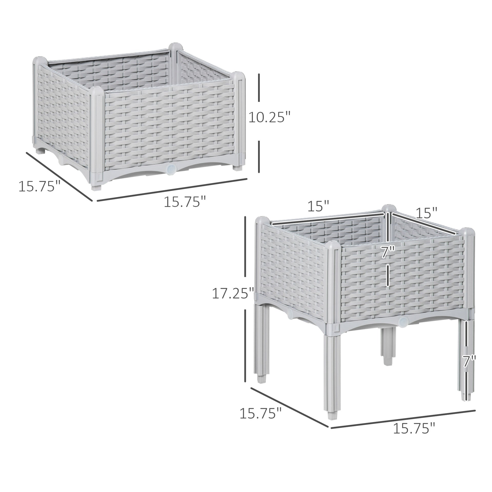 Outsunny 2-Piece Raised Garden Bed with Legs, Self-Watering Planter Box Raised Bed to Grow Flowers, Herbs & Vegetables, Gray