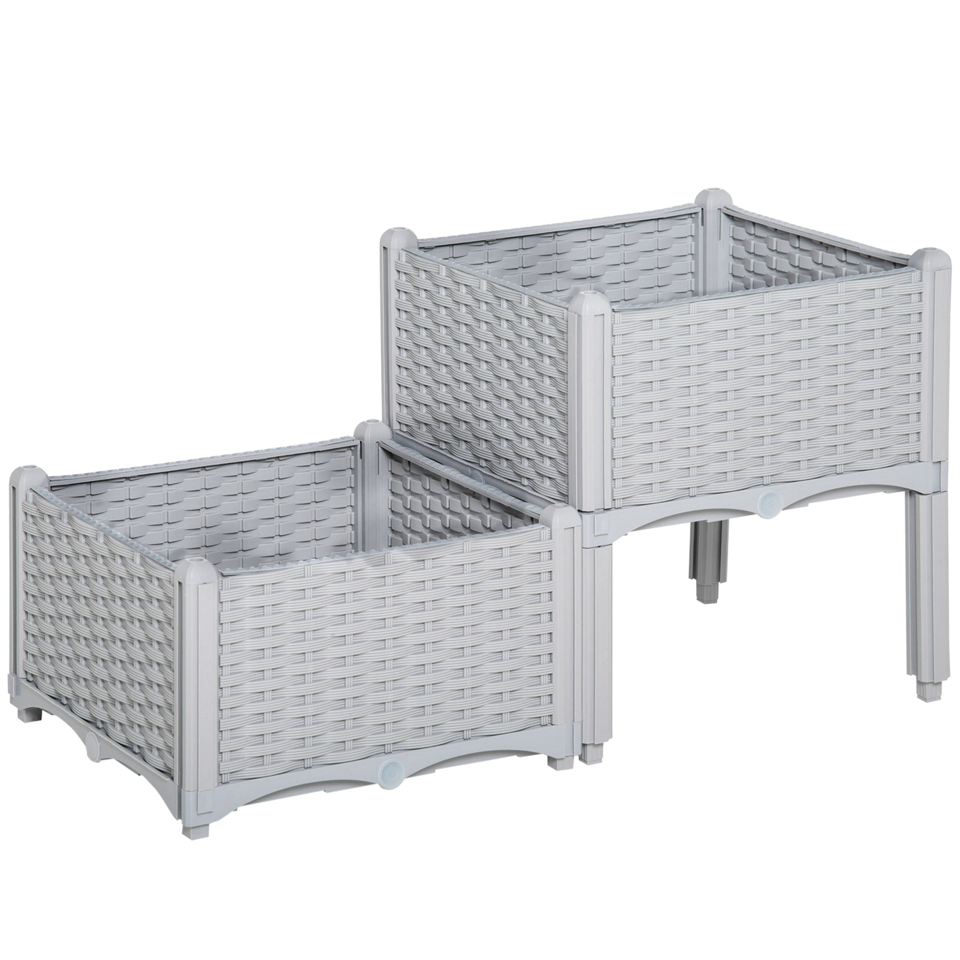 Outsunny 2-Piece Raised Garden Bed with Legs, Self-Watering Planter Box Raised Bed to Grow Flowers, Herbs & Vegetables, Gray
