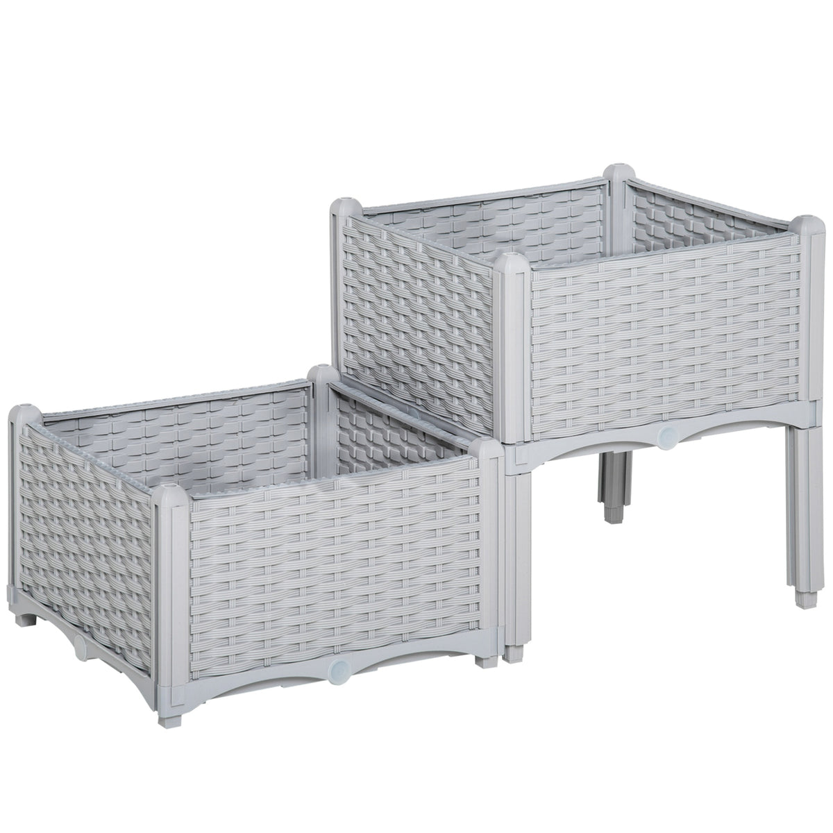 Outsunny 2-Piece Raised Garden Bed with Legs, Self-Watering Planter Box Raised Bed to Grow Flowers, Herbs & Vegetables, Gray