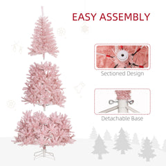 HOMCOM 7.5 FT Tall PreLit Artificial Christmas Tree with Realistic Branches, 500 Warm White LED Lights and 1346 Tips, Pink