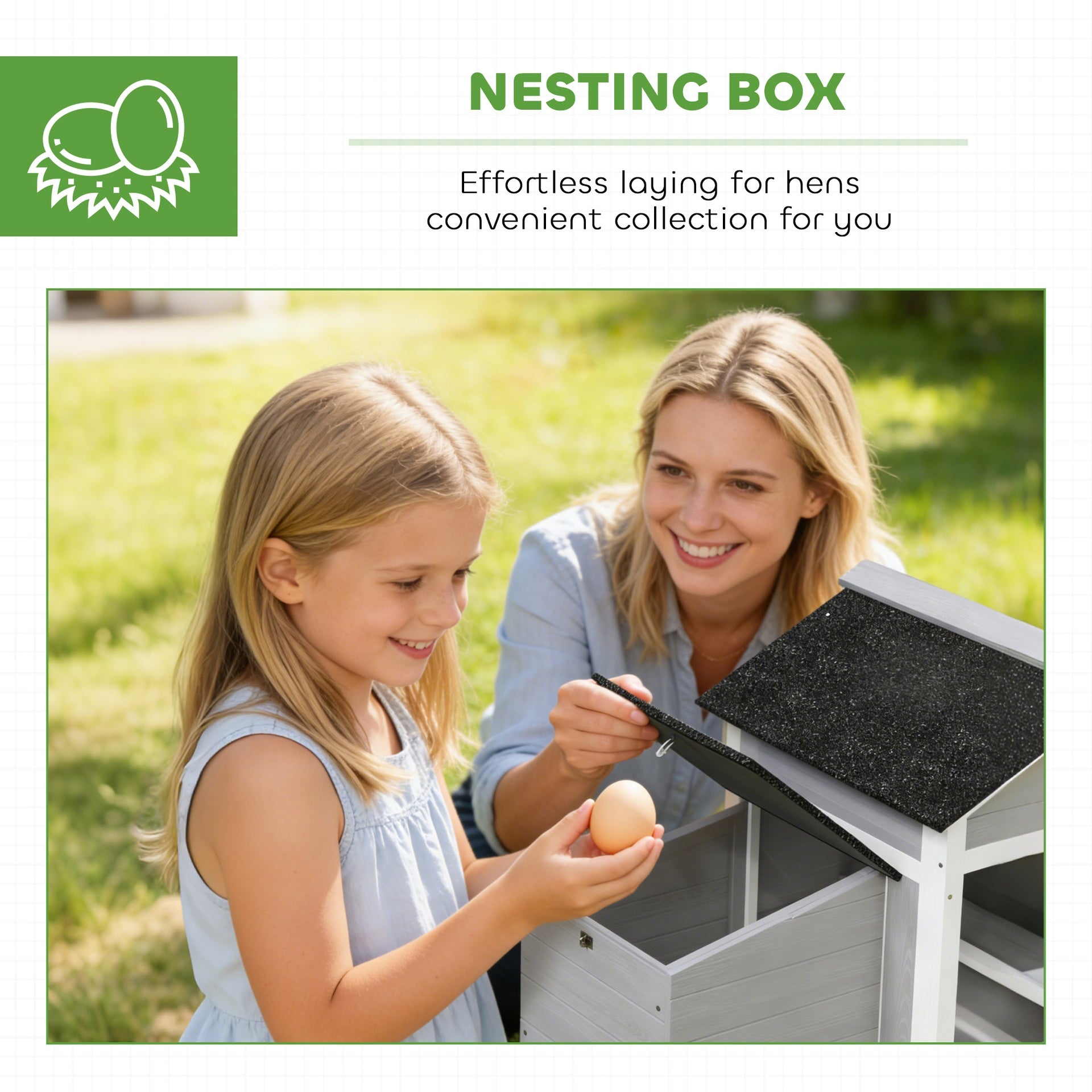 PawHut Wooden Chicken Coop Outdoor with Nesting Box, Pull-Out Metal Tray, for 1-2 Chickens, Rabbits, Ducks, 36" x 25" x 27"