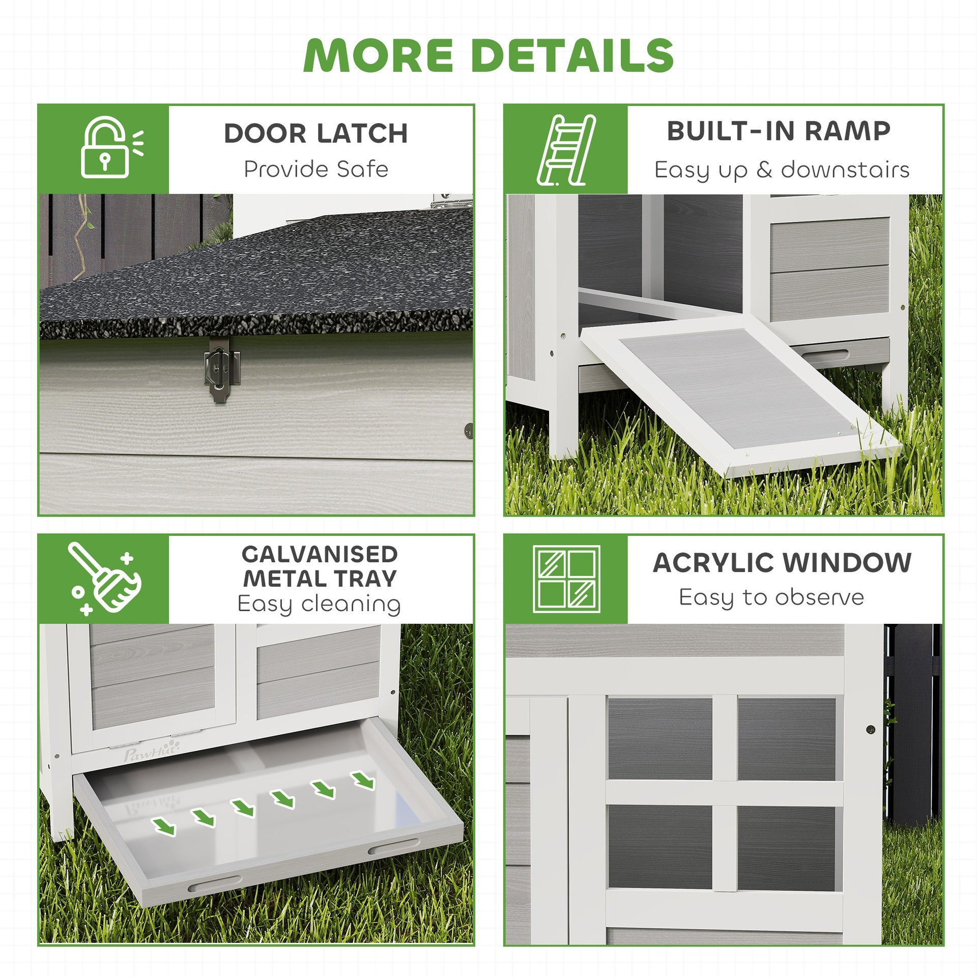 PawHut Wooden Chicken Coop Outdoor with Nesting Box, Pull-Out Metal Tray, for 1-2 Chickens, Rabbits, Ducks, 36" x 25" x 27"