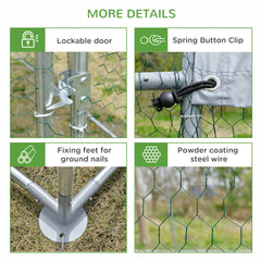 PawHut Large Metal Chicken Coop with Waterproof and Anti-UV Cover for Yard, Outdoor, Duck, Rabbit, 9.2' x 24.9' x 6.5'