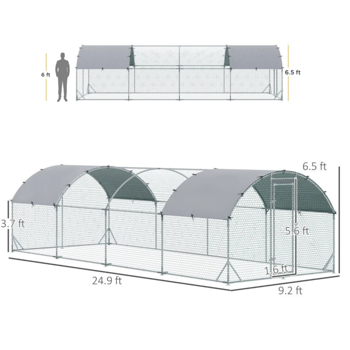 PawHut Large Metal Chicken Coop with Waterproof and Anti-UV Cover for Yard, Outdoor, Duck, Rabbit, 9.2' x 24.9' x 6.5'