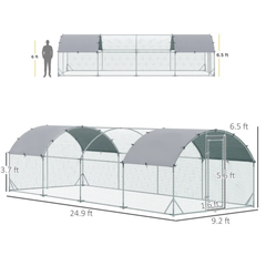 PawHut Large Metal Chicken Coop with Waterproof and Anti-UV Cover for Yard, Outdoor, Duck, Rabbit, 9.2' x 24.9' x 6.5'
