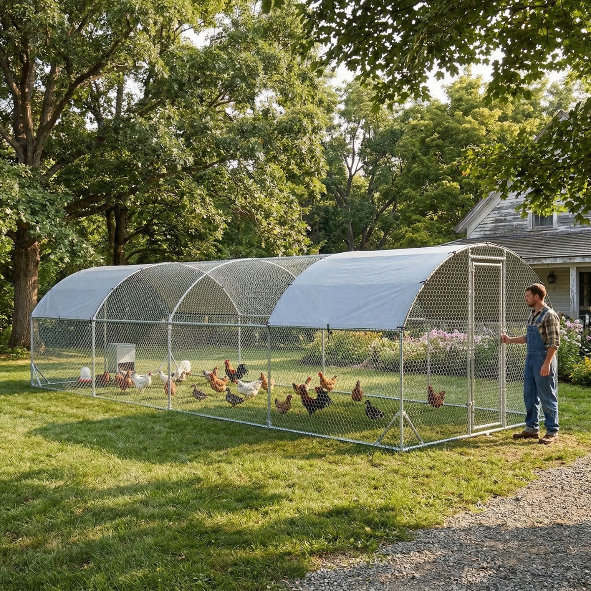 PawHut Large Metal Chicken Coop with Waterproof and Anti-UV Cover for Yard, Outdoor, Duck, Rabbit, 9.2' x 24.9' x 6.5'