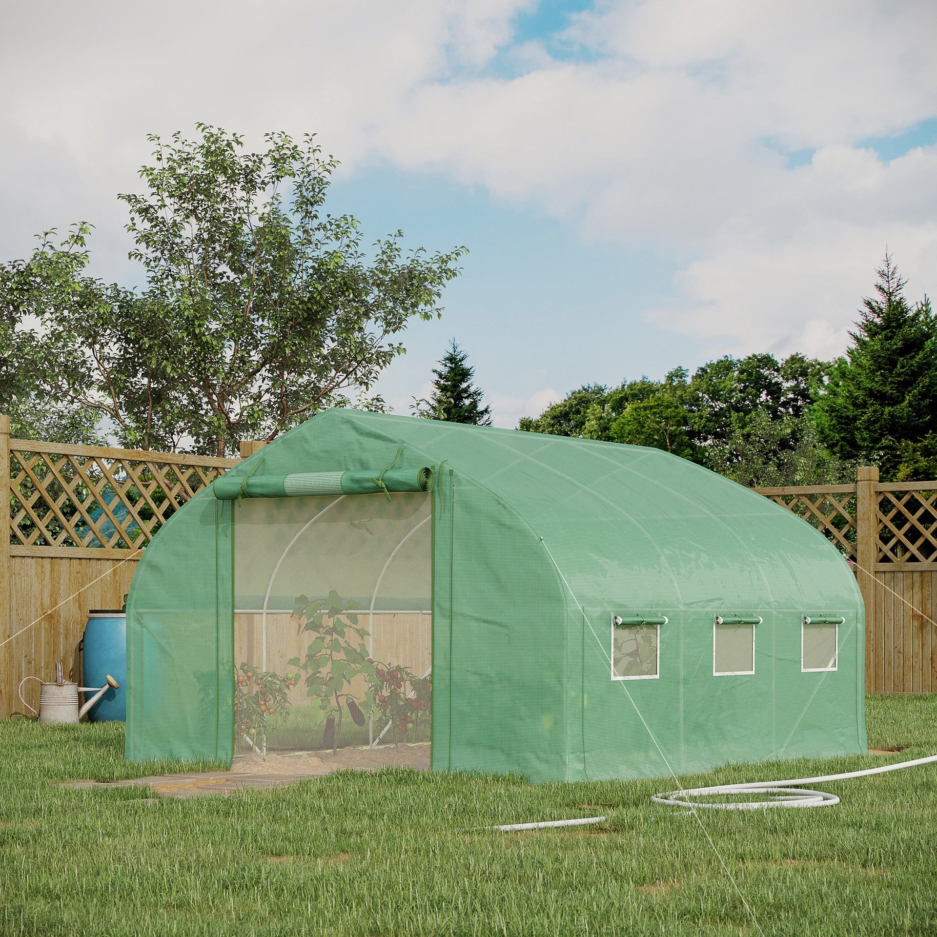 Outsunny 11.5' x 10' x 6.5' Walk-in Tunnel Greenhouse, Green House with Zippered Mesh Door, 7 Mesh Windows & Roll-up Sidewalls, Upgraded Gardening Plant Hot House with Galvanized Steel Hoops, Green
