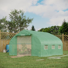 Outsunny 11.5' x 10' x 6.5' Walk-in Tunnel Greenhouse, Green House with Zippered Mesh Door, 7 Mesh Windows & Roll-up Sidewalls, Upgraded Gardening Plant Hot House with Galvanized Steel Hoops, Green