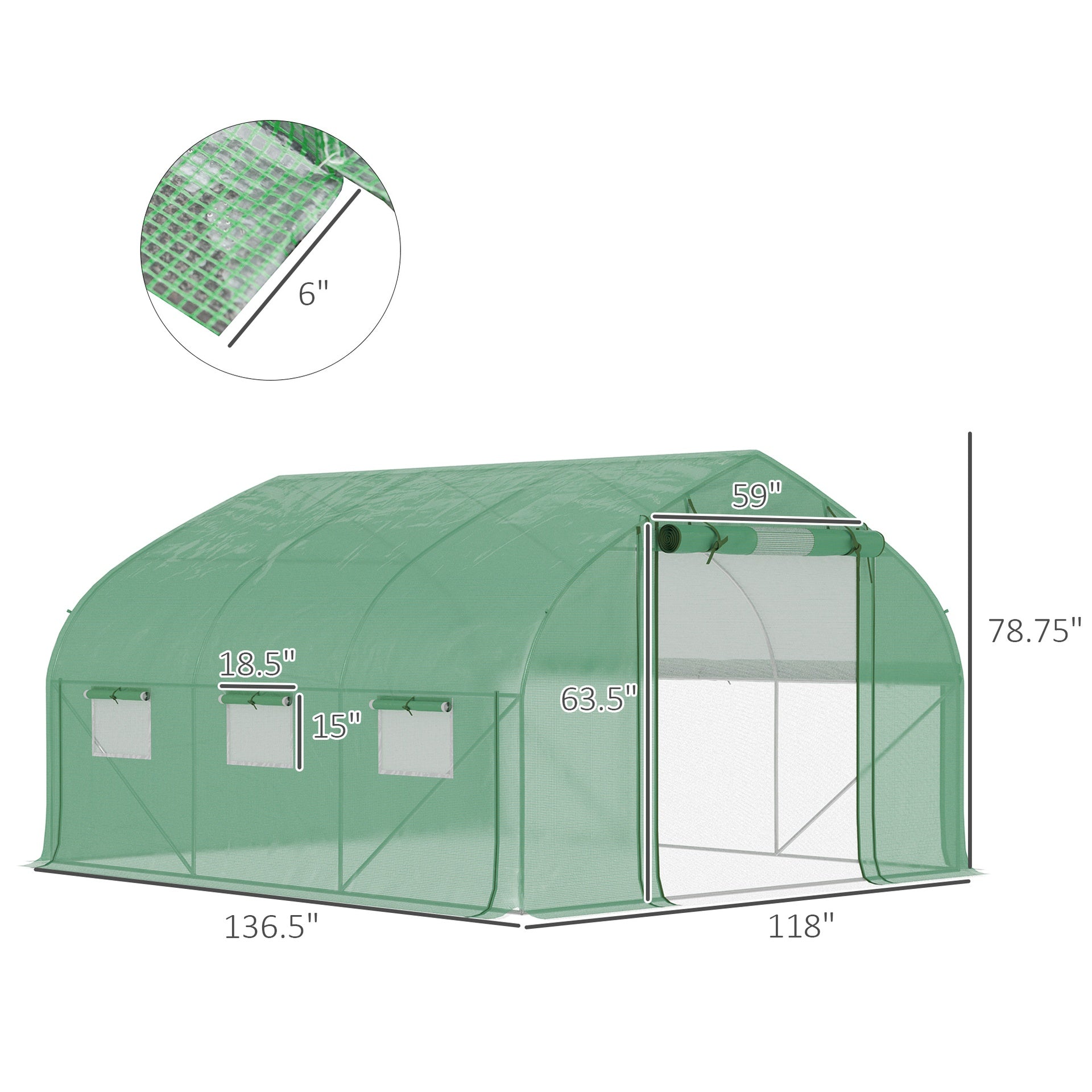 Outsunny 11.5' x 10' x 6.5' Walk-in Tunnel Greenhouse, Green House with Zippered Mesh Door, 7 Mesh Windows & Roll-up Sidewalls, Upgraded Gardening Plant Hot House with Galvanized Steel Hoops, Green