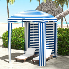 Outsunny 5.8' x 5.8' Cabana Umbrella with Walls, Vents, Ruffles, Carry Bag, Beach Umbrella, Blue White Stripe