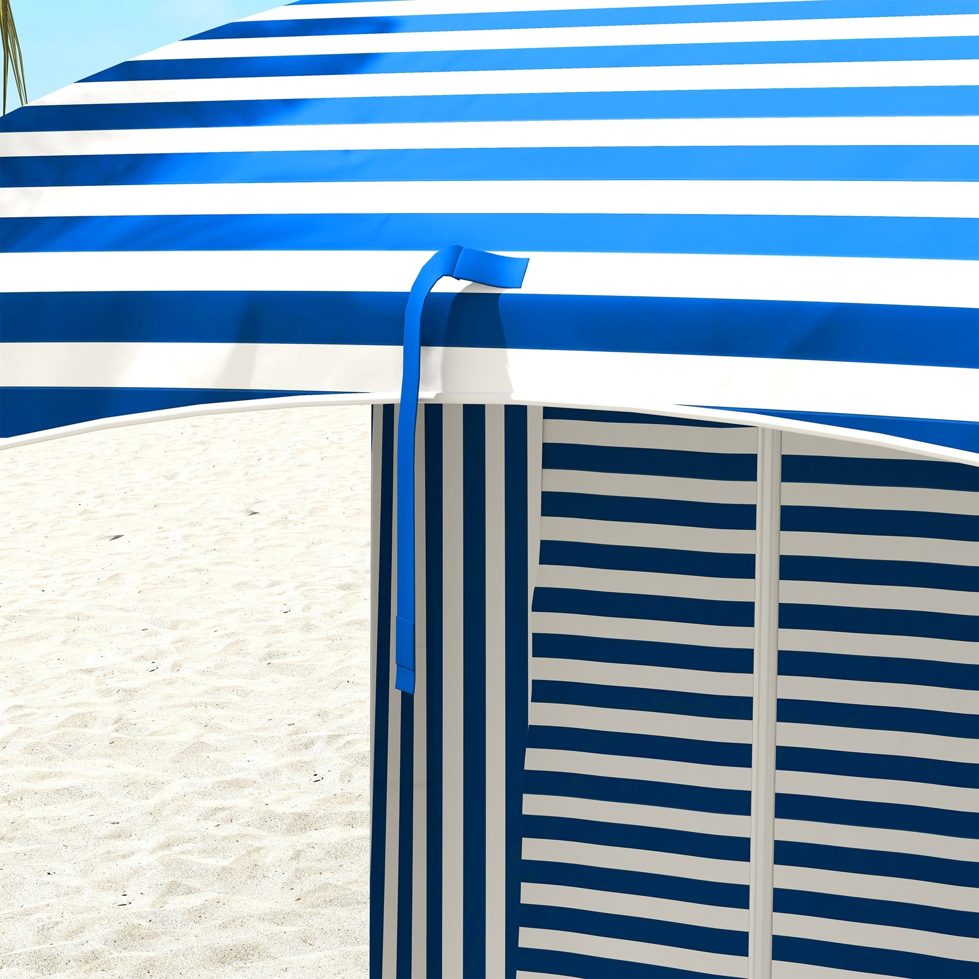 Outsunny 5.8' x 5.8' Cabana Umbrella with Walls, Vents, Ruffles, Carry Bag, Beach Umbrella, Blue White Stripe