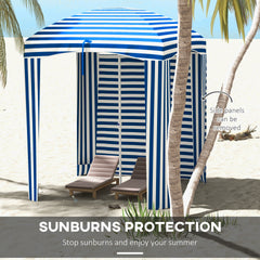 Outsunny 5.8' x 5.8' Cabana Umbrella with Walls, Vents, Ruffles, Carry Bag, Beach Umbrella, Blue White Stripe
