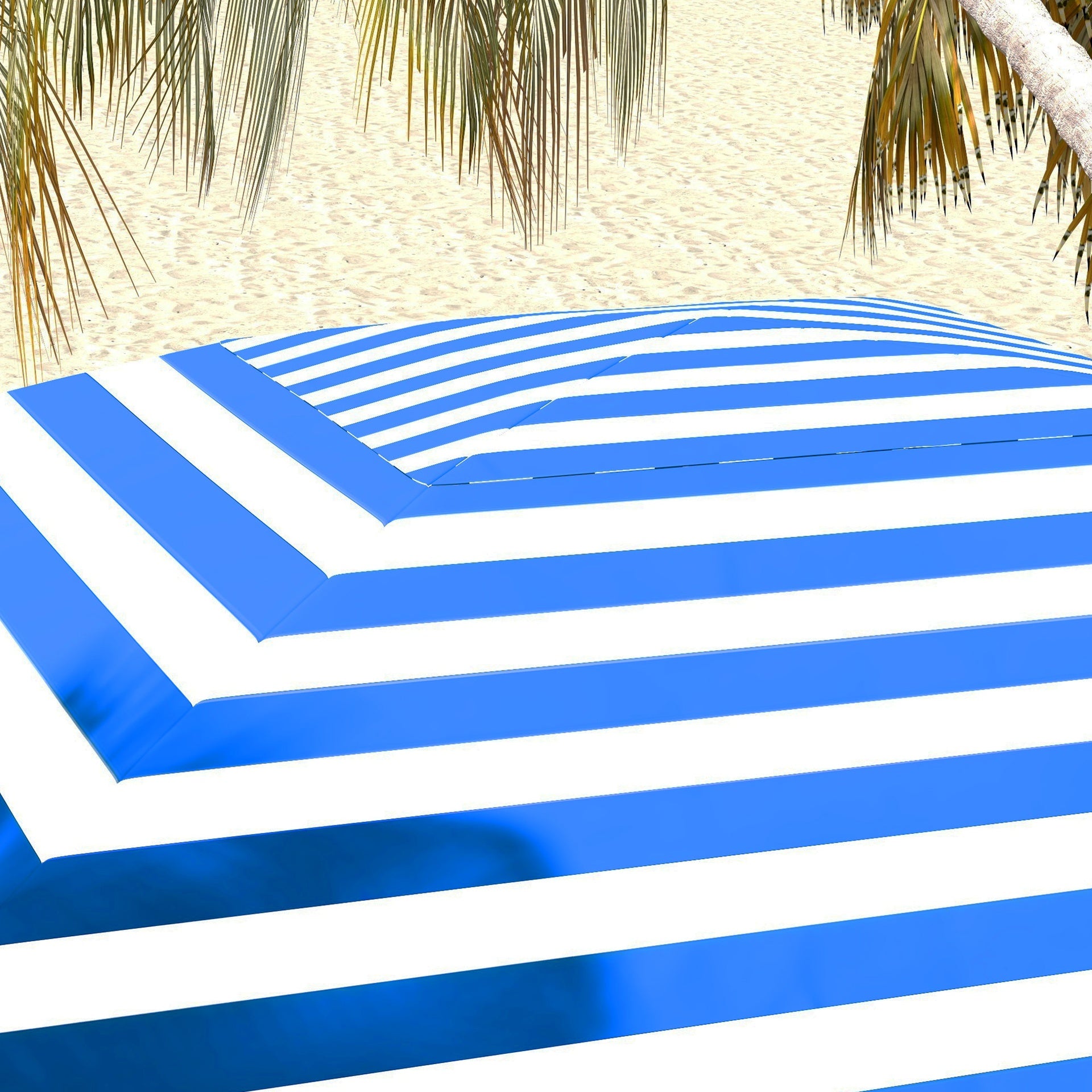 Outsunny 5.8' x 5.8' Cabana Umbrella with Walls, Vents, Ruffles, Carry Bag, Beach Umbrella, Blue White Stripe