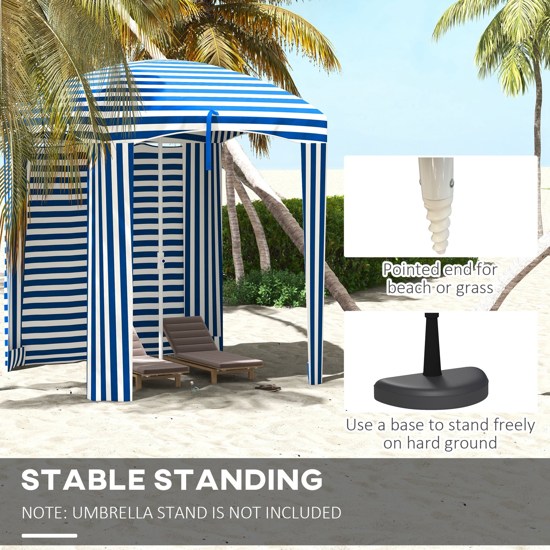 Outsunny 5.8' x 5.8' Cabana Umbrella with Walls, Vents, Ruffles, Carry Bag, Beach Umbrella, Blue White Stripe