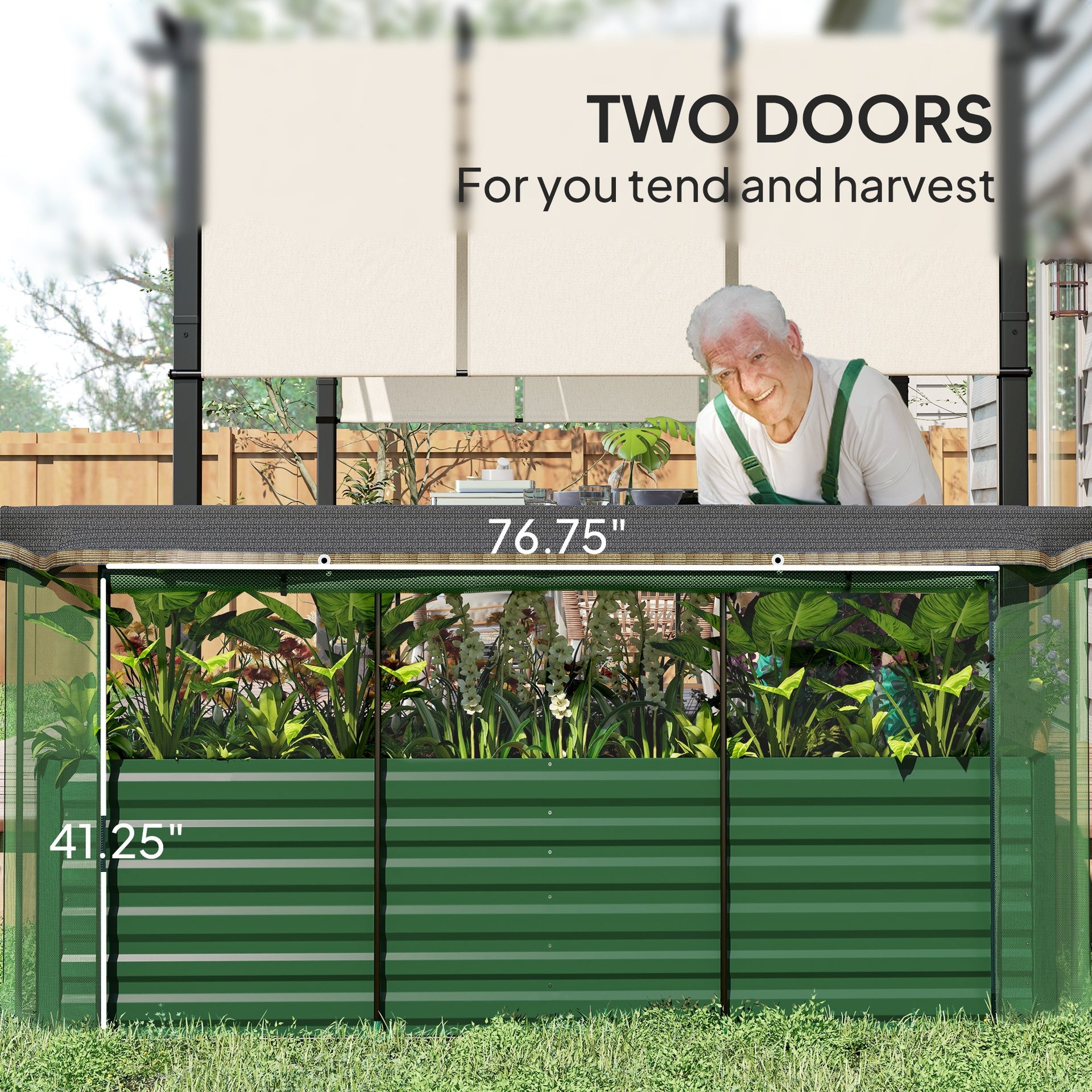 Outsunny Galvanized Steel Planter Box with Crop Cage and Shade Cloth, Raised Garden Bed for Flowers, Veggies and Herbs, Green